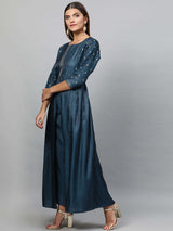 Women's Navy Yoke Design Gotta Patti Kurta With Trouser with Dupatta