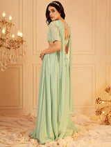 Women's Green Crop Top & Maxi Skirt With Dupatta Co-ords Set