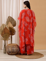 Women's Red Printed Top Shrug & Palazzo