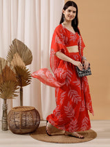 Women's Red Printed Top Shrug & Palazzo