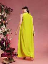 Women's Green Sleeveless Crop Top & Trouser With Shrug Co-ords Set