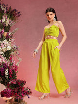 Women's Green Sleeveless Crop Top & Trouser With Shrug Co-ords Set