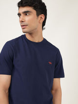 Men's Blue Casual Regular Fit Solid Half Sleeves Tshirt