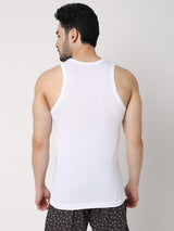 Men's White Solid Round Neck Vest