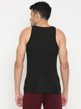 Men's Black Solid Round Neck Vest