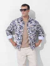 Men's Cream Casual Printed Full Sleeves Shirt