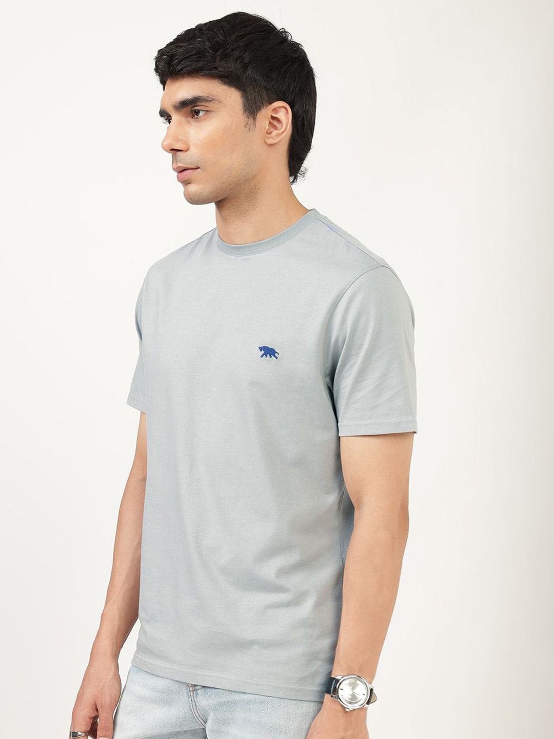 Men's Grey Casual Regular Fit Solid Half Sleeves Tshirt
