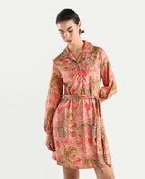 Women's Youat Multicolor Viscose Floral Print Bishop Sleeve Mini Fit And Flared Dress