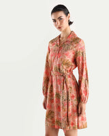 Women's Youat Multicolor Viscose Floral Print Bishop Sleeve Mini Fit And Flared Dress