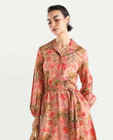 Women's Youat Multicolor Viscose Floral Print Bishop Sleeve Mini Fit And Flared Dress