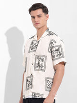 Men's Beige Casual Solid Half Sleeves Shirt