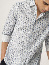 Men's Blue Casual Regular Fit Printed Full Sleeves Shirt