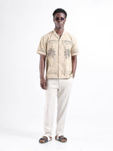 Men's Beige Casual Regular Fit Solid Half Sleeves Shirt