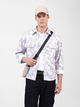 Men's White Casual Printed Full Sleeves Shirt